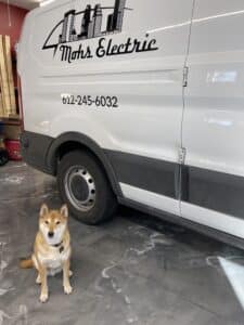 Dog in front of Mohs service van